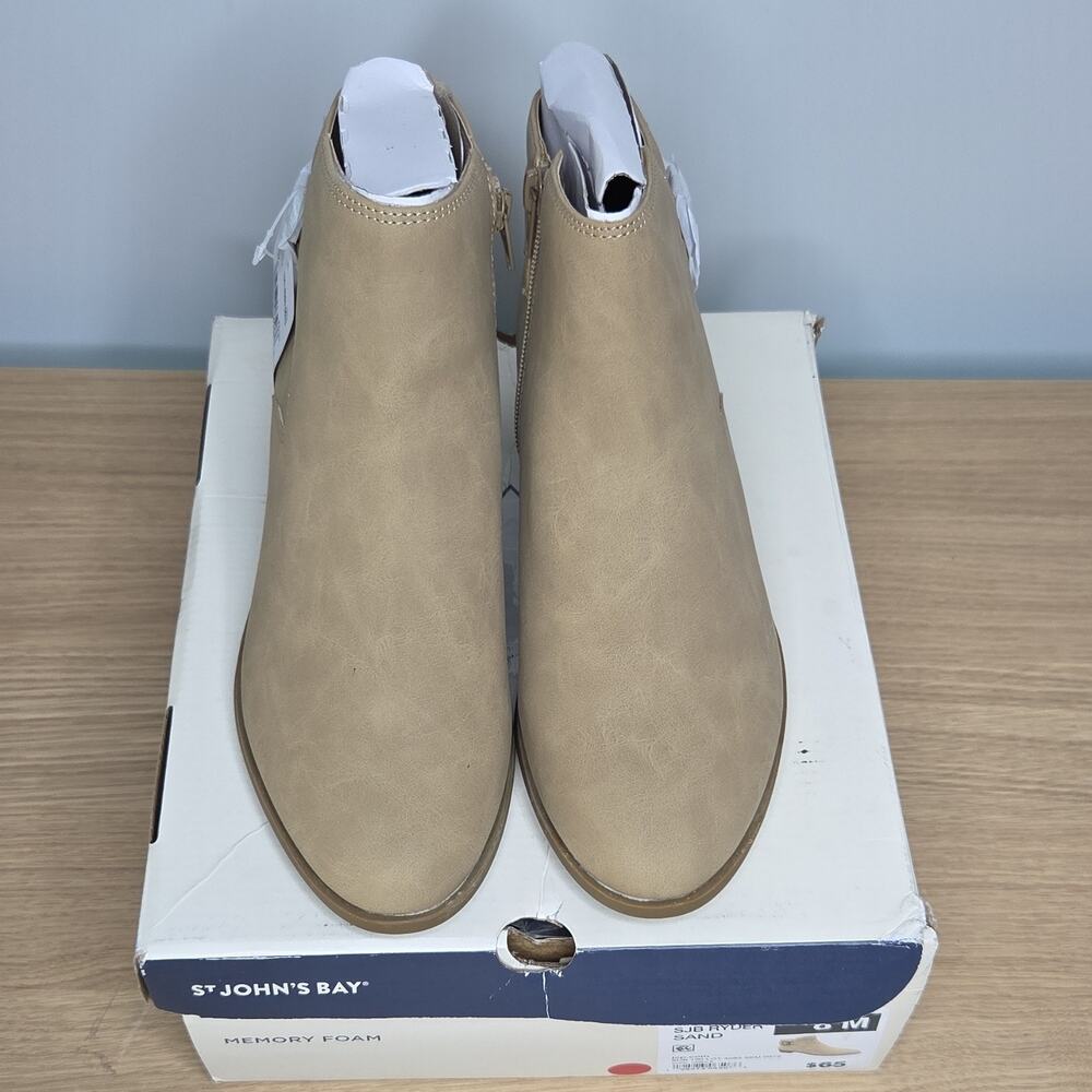 St. John's Bay SJB Ryder Sand Ankle Bootie Zipper Buckle Memory Foam Women's 8 M